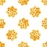 Seamless pattern with yellow cookies decorated with purple dots creating a delightful background vector