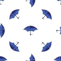 Blue umbrellas repeating on white background, seamless pattern vector