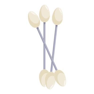 Cotton buds with oval tips crossing over each other forming an x shape