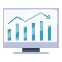 Decreasing bar graph and line graph showing negative trend on computer monitor vector