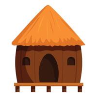 Round indigenous hut with thatched roof on wooden platform vector