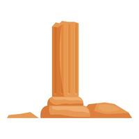 Ancient broken fluted column standing on ruins illustration vector