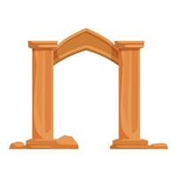 Ancient archway stands with ornate columns and rocky ground vector