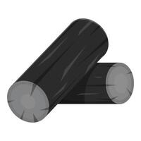 Two black charred logs showing cross section on white background vector