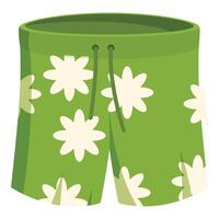Green boardshorts with white flowers showing summer vibes vector