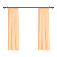 Peach curtains hanging on metal curtain rod vector