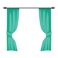Elegant green curtains tied back on metal rod, revealing empty space vector