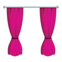 Pink curtains hanging on metal rod, separated in the middle vector