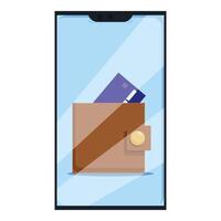 Smartphone showing wallet with credit card for online payment vector