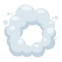 Round frame created by light blue smoke puffs floating on white background vector