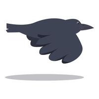 Black crow flying with spread wings and white background vector