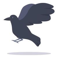 Black crow flying with spread wings, bird in motion vector