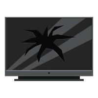 Broken tv screen with large hole from impact showing cracks radiating outwards vector