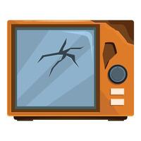 Old broken television set with cracked screen displaying static vector