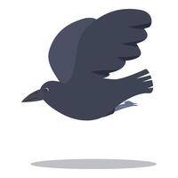 Black crow flying with wide open wings and casting shadow vector