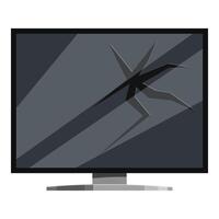 Broken computer screen showing extensive damage from impact vector