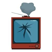 Broken vintage tv with smoke coming out of it is broken and unusable vector