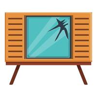 Broken vintage television showing crack on screen displaying light blue background vector