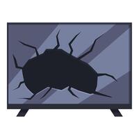 Broken tv set with large hole in screen displaying frustration and damage vector