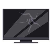 Broken flat screen tv showing cracks on dark background vector
