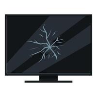 Broken black monitor showing cracks on the screen vector
