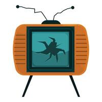 Old broken television set with cracked screen displaying spider web cracks vector