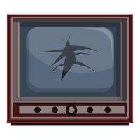 Broken old analog television showing static screen with cracks vector