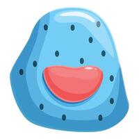Smiling blue amoeba with red mouth and black dots, vector
