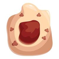 Irregular shaped cookie with chocolate chips and red filling is looking delicious vector
