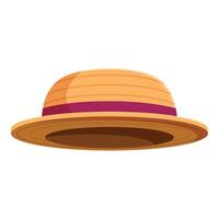 Straw boater hat with purple ribbon floating on white background vector