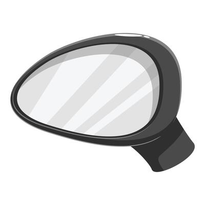 Car side mirror reflecting light on white background