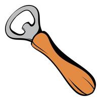 Bottle opener with wooden handle opening a cold beer bottle vector
