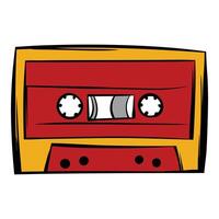 Red and yellow audio cassette playing music with bold graphic style vector