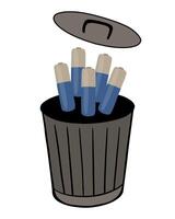 Batteries are being disposed of in a waste bin during a local recycling initiative aimed at promoting environmentally friendly practices vector