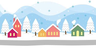 Elegant Colorful Snowy Village And Warm Light In Winter Christmas Season vector