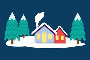 Snowy House Or Residence Surrounded By Pine Trees In Christmas Season vector