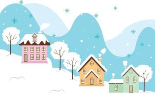 Cute Colorful Village And Snow With Warm Light In Winter Christmas Season vector