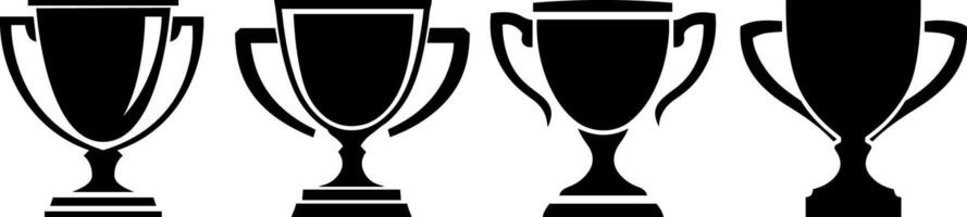 Trophy award silhouettes set, pack of silhouette design, isolated transparent background. Fast first place, contest winner, number one creative symbol concept. Champions Cup flat icon sign vector