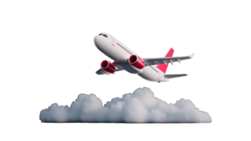 Passenger airplane flying over clouds, isolated 3D render on transparent background png