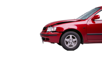 Red compact car viewed from front angle, isolated on transparent background png
