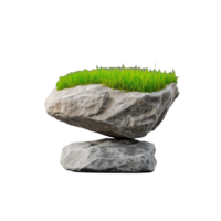 Stacked rocks with grass growing on top, symbolizing balance, isolated on transparent background png