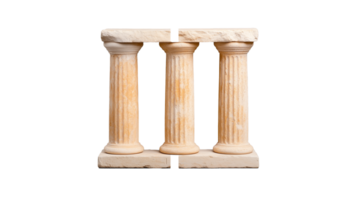 Three ancient stone columns in a row, isolated on transparent background png