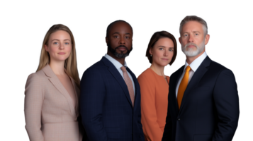 Multi-ethnic team of business executives in professional attire, isolated on transparent background png