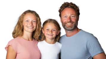 Smiling family of three with mother, father, and daughter, isolated on transparent background png