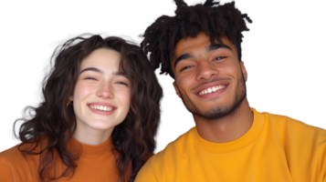 Smiling couple with joyful expressions, isolated on transparent background png