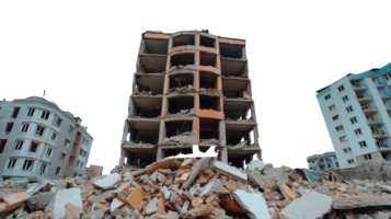 Demolished building with remains of floors and concrete, isolated on transparent background png