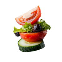Mixed salad of fresh vegetables with cucumber and tomato, isolated on transparent background png