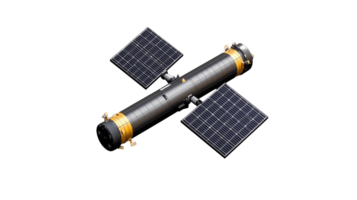 High-tech satellite with solar panels, isolated on transparent background png