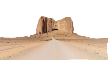 Path leading to rock formations in desert terrain, isolated on transparent background png