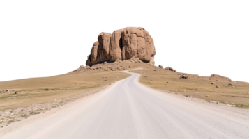 Desert landscape with isolated rock structures and open sky, isolated on transparent background png